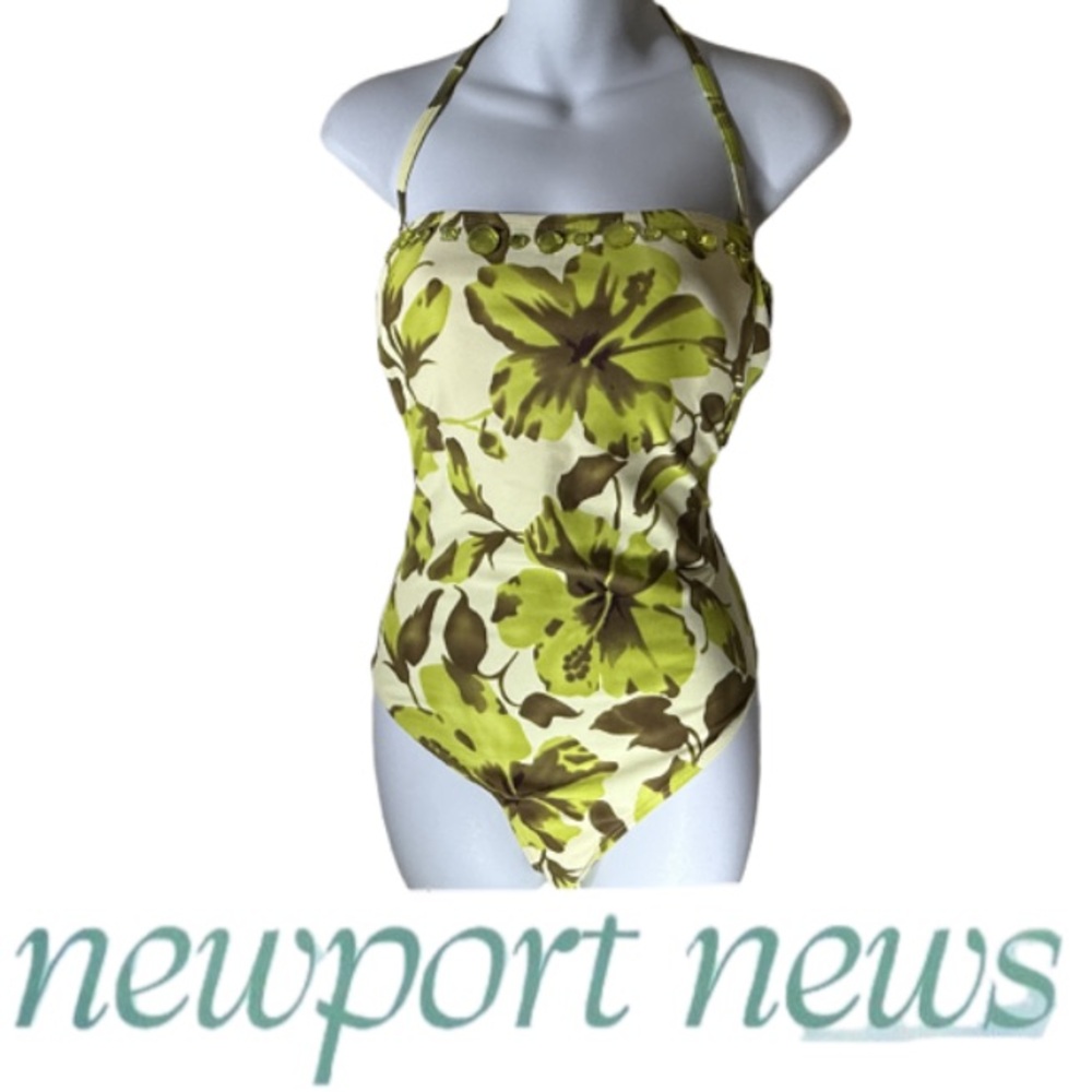 NWT NEWPORT NEWS | Tropical Floral Halter One Piece Swimsuit Swimwear Beach 14